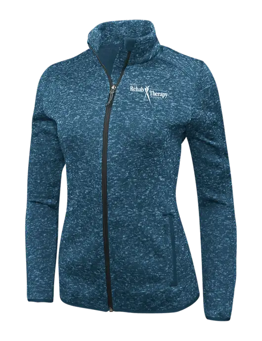Medium Blue Heather Womens Sweater Fleece Jacket w/Sports Rehab Logo
