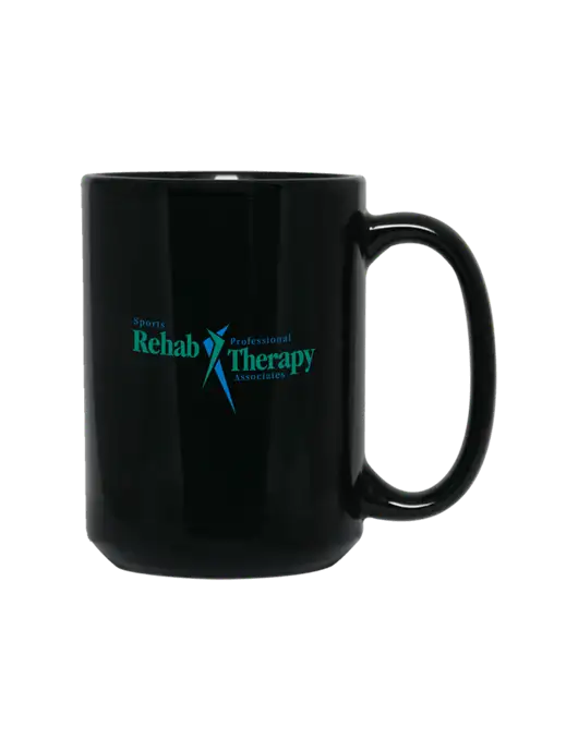 15 oz Black Ceramic Mug w/Sports Rehab Logo