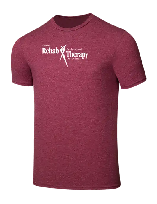 Seriously Soft Heathered Cardinal T-Shirt w/Sports Rehab Logo