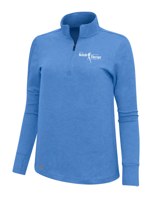 Adidas Light Blue Heather Womens 3 Stripes Quarter Zip Sweater w/Sports Rehab Logo