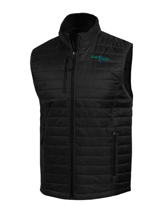 Packable Black Puffy Vest w/Sports Rehab Logo