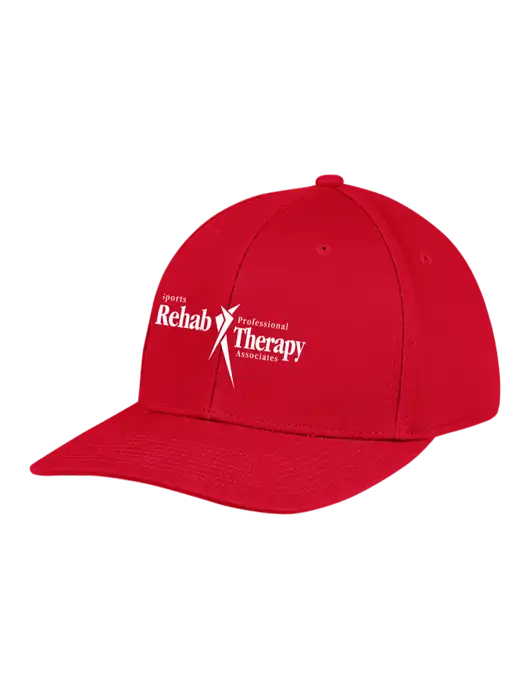 Premium Modern Structured Twill Red Snapback Cap w/Sports Rehab Logo