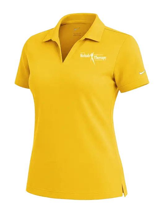 NIKE Yellow Gold Womens Dri-Fit Micro Pique Polo w/Sports Rehab Logo