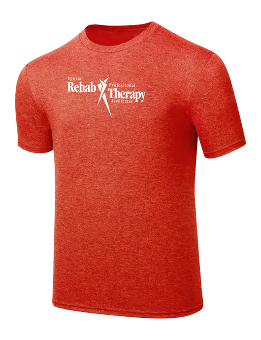 Simply Soft Dark Orange Heathered 4.5oz  Poly/Combed Ring Spun Cotton T-Shirt w/Sports Rehab Logo