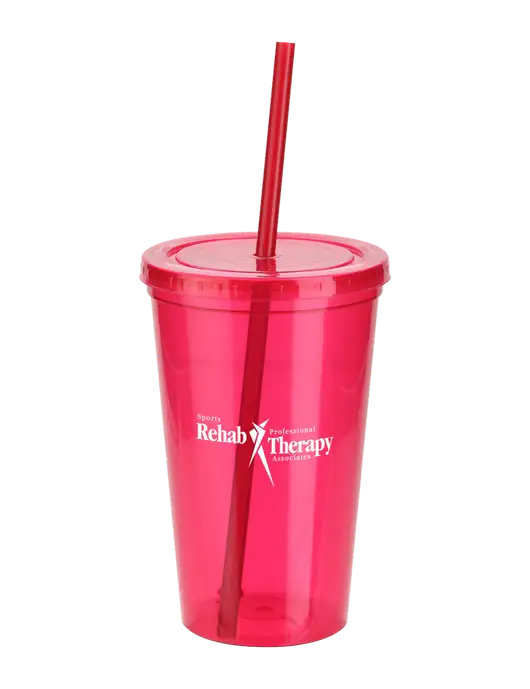Sorrento Red 16 oz Tumbler with Lid & Straw w/Sports Rehab Logo