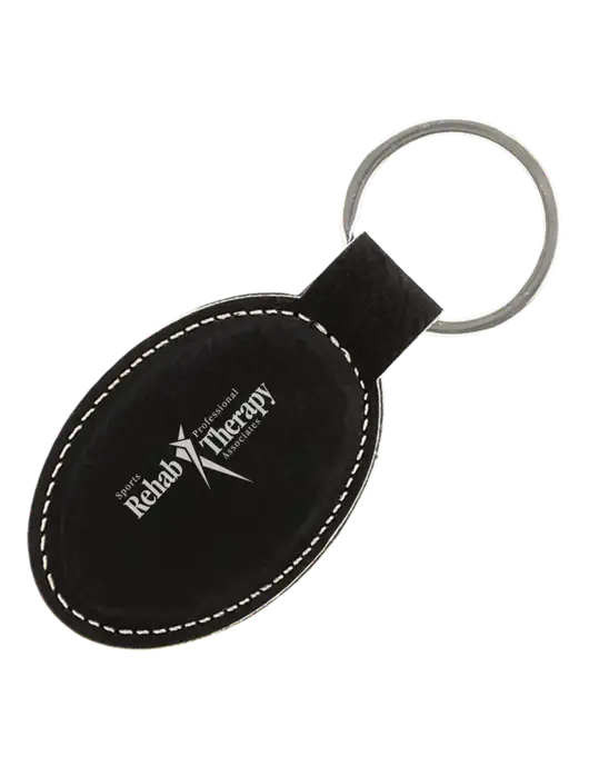 Black Leatherette Oval Keychain w/Sports Rehab Logo