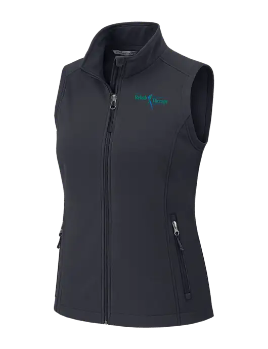 Charcoal Grey Womens Core Soft Shell Vest w/Sports Rehab Logo