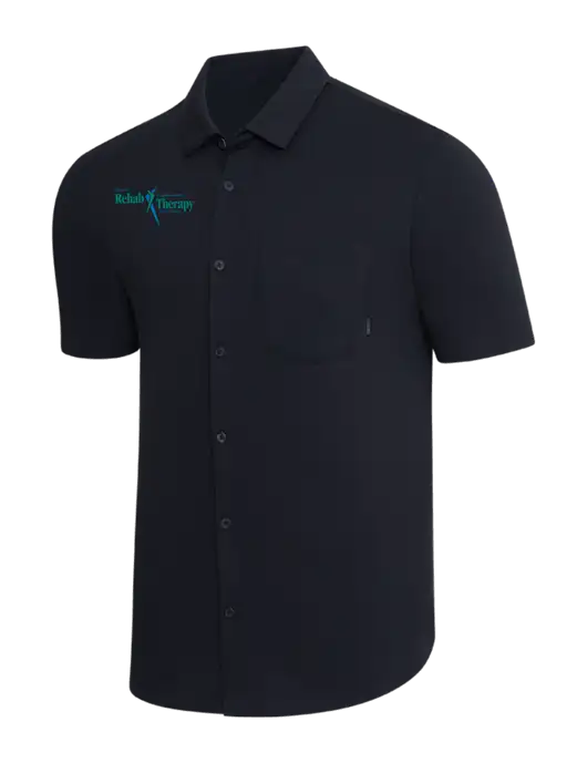 OGIO Black Extend Short Sleeve Button Up Shirt w/Sports Rehab Logo