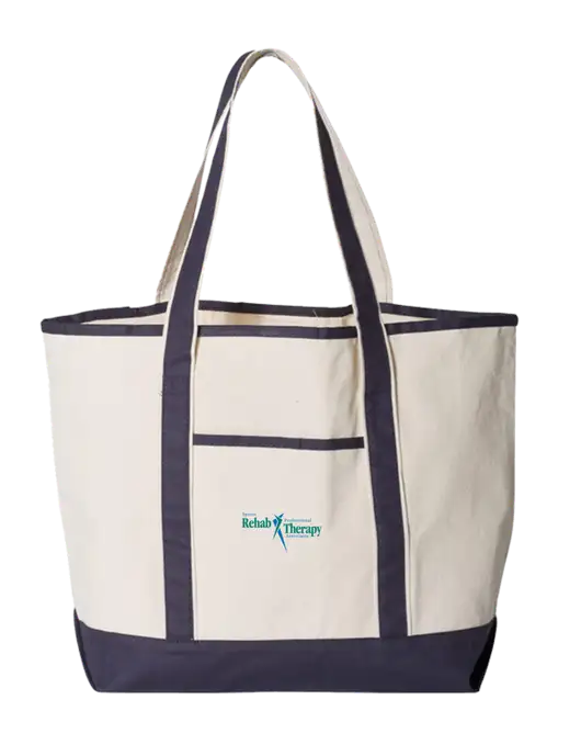 Natural/Navy Large Canvas Deluxe Tote w/Sports Rehab Logo