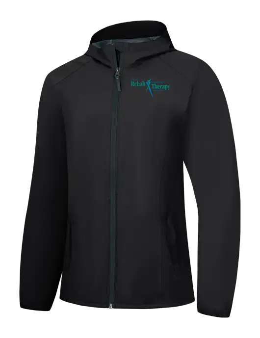 Womens Black Essential Rain Jacket w/Sports Rehab Logo