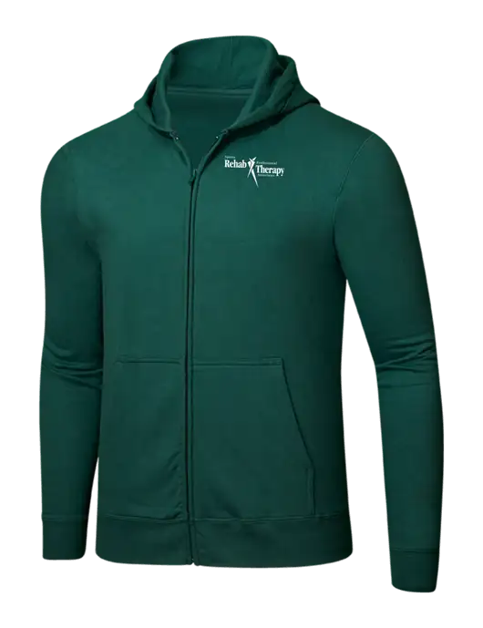 Forest Green 8.5 oz Ring Spun Zip Hooded Sweatshirt w/Sports Rehab Logo