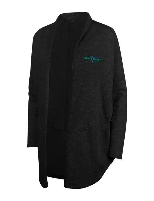 Deep Black/Charcoal Heather Womens Interlock Cardigan w/Sports Rehab Logo