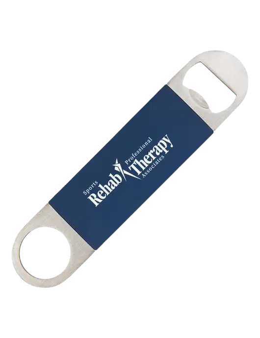 Navy Bottle Opener with Silicone Grip w/Sports Rehab Logo