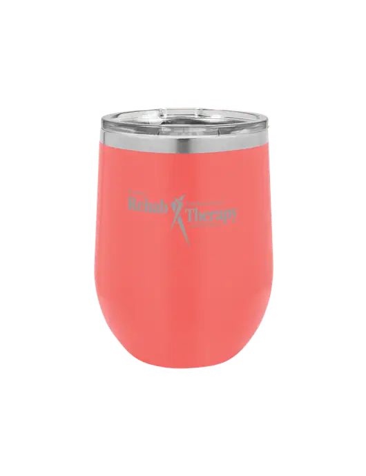 Polar Camel 12 oz Powder Coated Coral Vacuum Insulated Stemless Wine Tumbler w/Sports Rehab Logo
