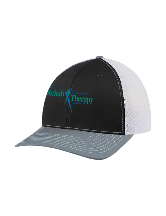 Richardson Adjustable Snapback Original 112 Trucker Cap Black/Light Heather Grey/White Mesh w/Sports Rehab Logo