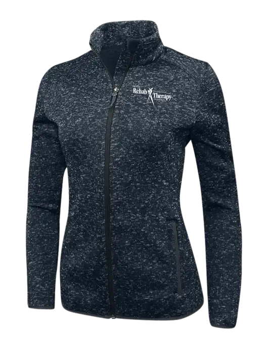 Navy Heather Womens Sweater Fleece Jacket w/Sports Rehab Logo