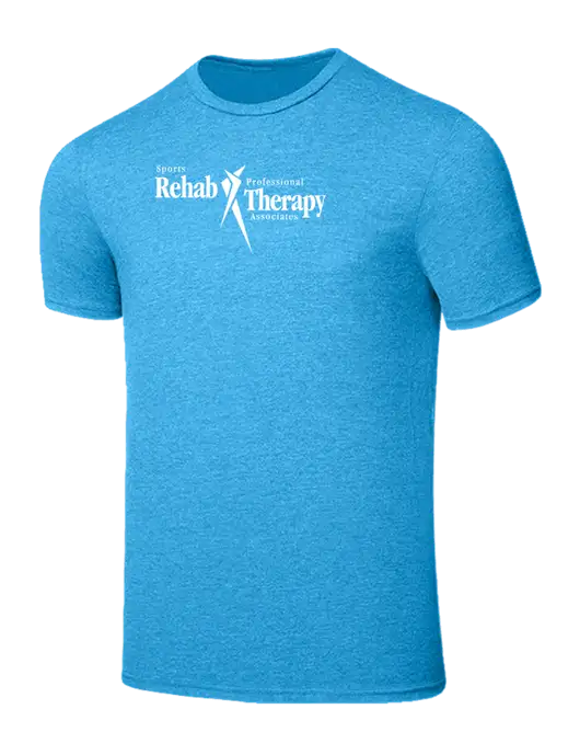 Seriously Soft Heathered Sapphire Blue T-Shirt w/Sports Rehab Logo