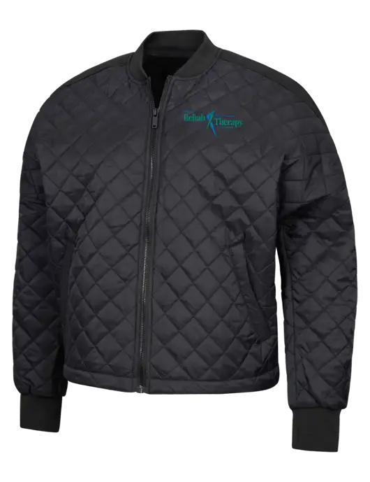 Mercer+Mettle Black Womens Boxy Quilted Jacket w/Sports Rehab Logo