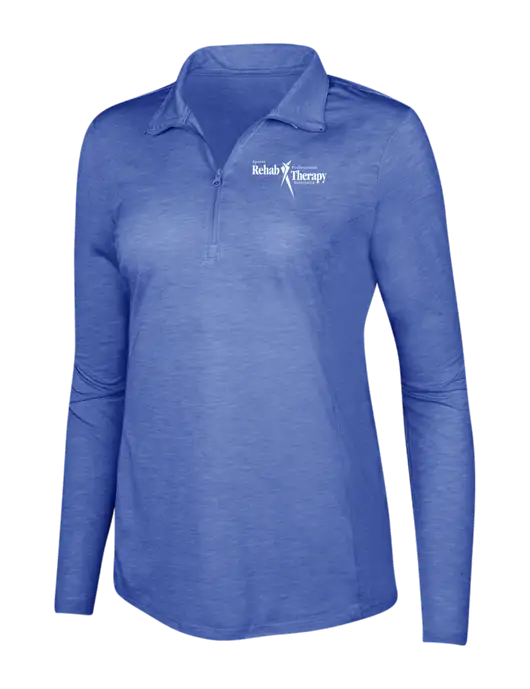 True Royal Heather Womens Posicharge Tri-Blend Wicking 1/4 Zip Pullover w/Sports Rehab Logo