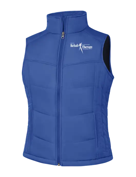 Womens Dark Royal Blue/Black Puffy Vest w/Sports Rehab Logo