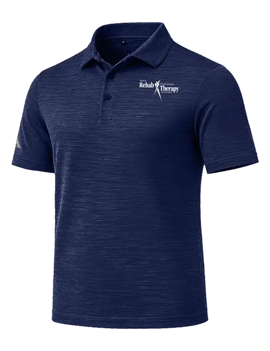 Adidas Navy Textured Stripe Polo w/Sports Rehab Logo