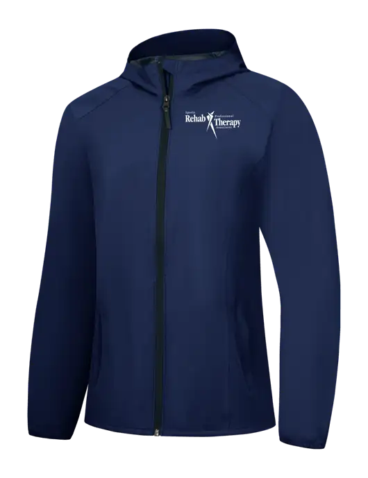 Womens Navy Essential Rain Jacket w/Sports Rehab Logo