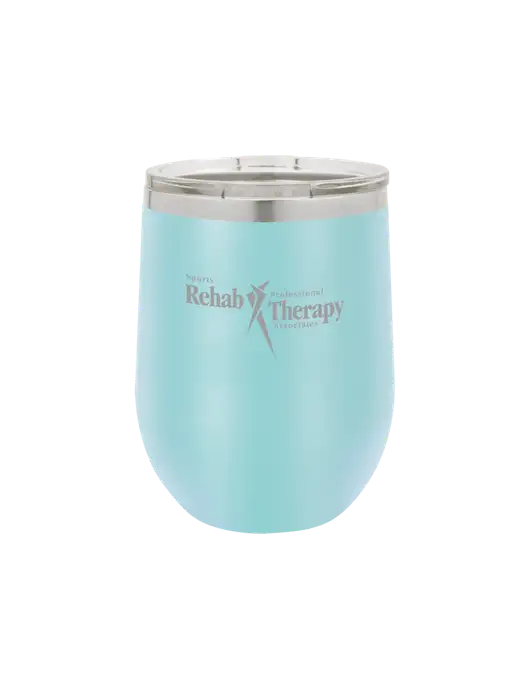 Polar Camel 12 oz Powder Coated Light Blue Vacuum Insulated Stemless Wine Tumbler w/Sports Rehab Logo