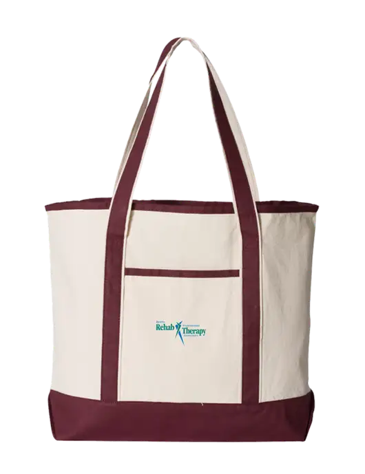 Natural/Maroon Large Canvas Deluxe Tote w/Sports Rehab Logo