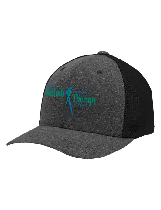 Flexfit Black/Dark Charcoal Heather Melange Mesh Back Trucker Cap w/Sports Rehab Logo