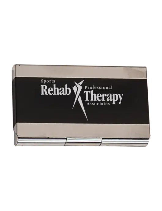 Black 3.75 x 2.5 Business Card Holder w/Sports Rehab Logo
