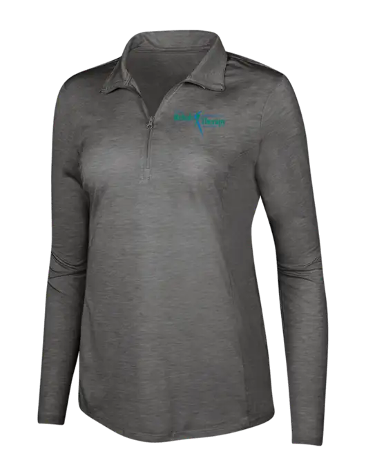 Dark Grey Heather Womens Posicharge Tri-Blend Wicking 1/4 Zip Pullover w/Sports Rehab Logo