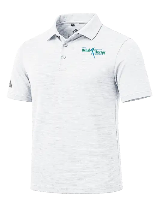 Adidas White Textured Stripe Polo w/Sports Rehab Logo