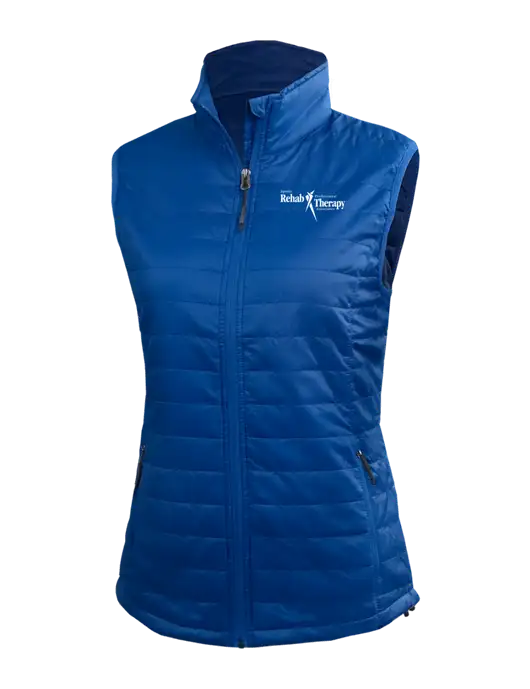 Womens Packable Royal Puffy Vest w/Sports Rehab Logo