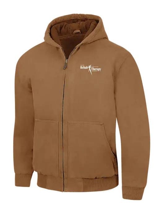 CornerStone Light Brown Washed Duck Cloth Insulated Hooded Work Jacket w/Sports Rehab Logo