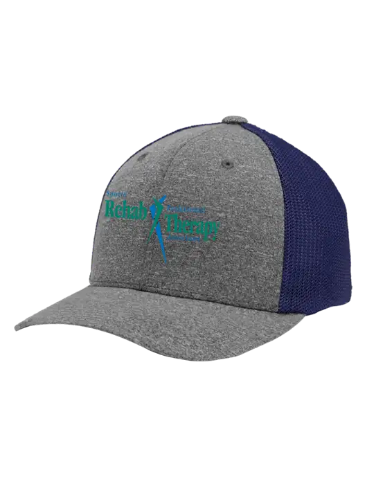 Flexfit Navy/Medium Grey Heather Melange Mesh Back Trucker Cap w/Sports Rehab Logo