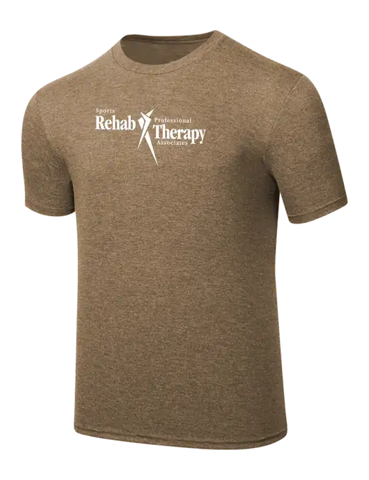 Simply Soft Light Brown Heathered 4.5oz  Poly/Combed Ring Spun Cotton T-Shirt w/Sports Rehab Logo