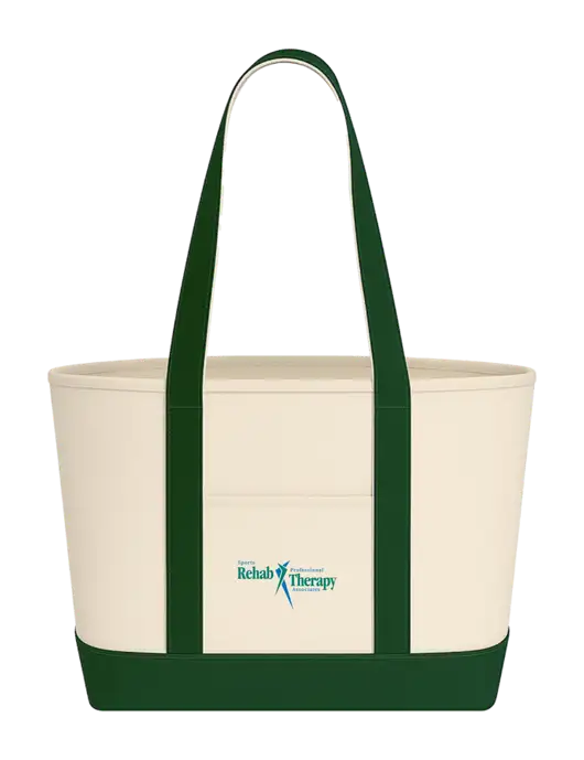 Natural/Dark Green Large Sturdy Cotton Canvas Carryall  w/Sports Rehab Logo
