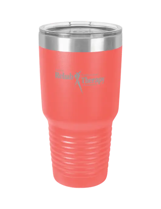 Polar Camel 30 oz Powder Coated Coral Vacuum Insulated Tumbler  w/Sports Rehab Logo