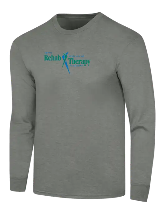 Simply Soft Long Sleeve Heathered Charcoal 4.5 oz, Poly/Combed Ring Spun Cotton T-Shirt w/Sports Rehab Logo