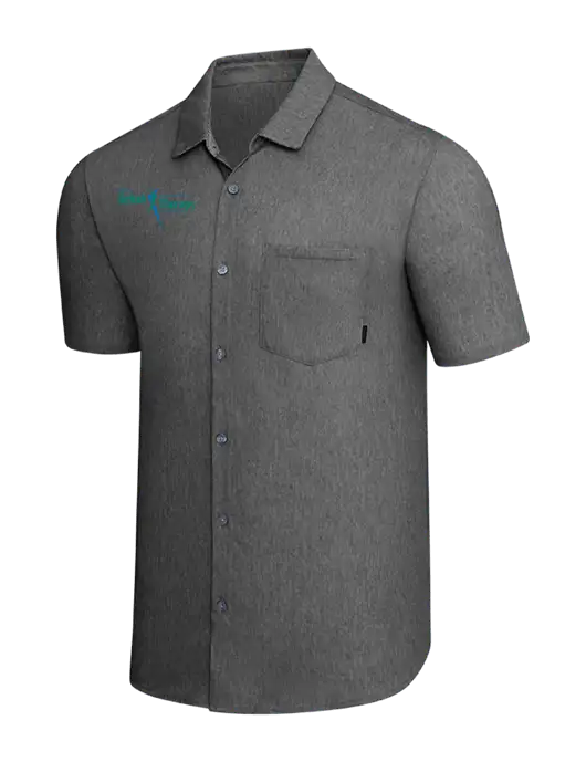 OGIO Dark Grey Heather Extend Short Sleeve Button Up Shirt w/Sports Rehab Logo