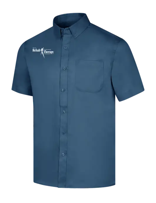 Short Sleeve Light Navy Superpro React Twill Shirt w/Sports Rehab Logo