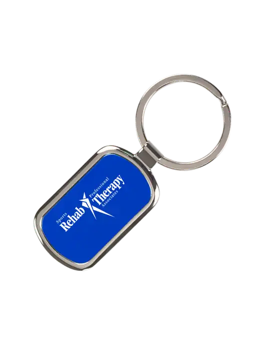 Sapphire Laserable Rectangle Keychain w/Sports Rehab Logo