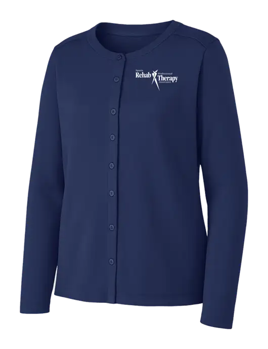 Dress Blue Navy Womens Concept Stretch Button-Front Cardigan Sweater w/Sports Rehab Logo