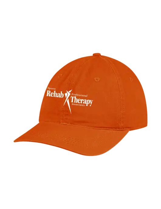 Garment Washed Unstructured Twill Orange Cap w/Sports Rehab Logo