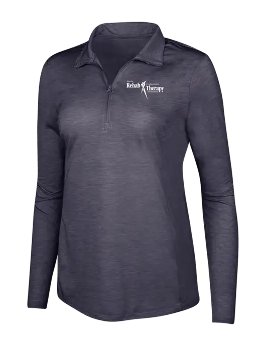 True Navy Heather Womens Posicharge Tri-Blend Wicking 1/4 Zip Pullover w/Sports Rehab Logo