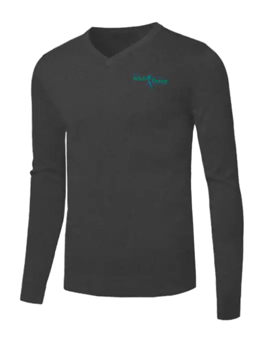 Brooks Brothers Medium Grey Heather Washable Merino V-Neck Sweater w/Sports Rehab Logo