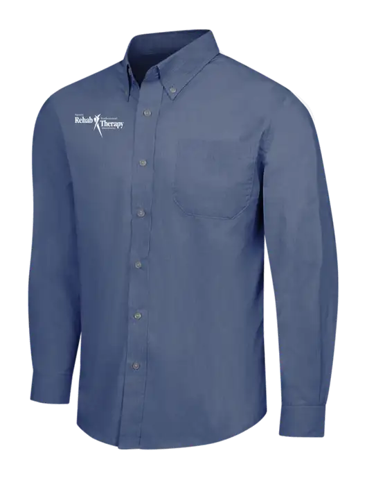 Light Navy Crosshatch Easy Care Shirt w/Sports Rehab Logo