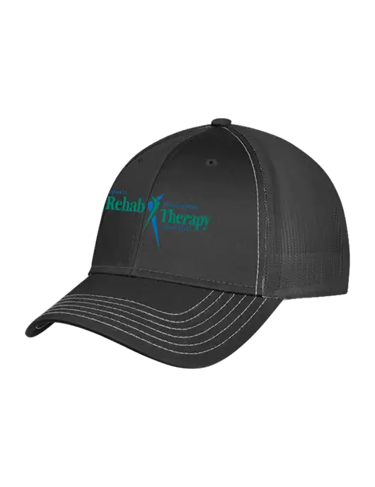 Charcoal Grey Mesh Trucker Cap Snap Back w/Sports Rehab Logo