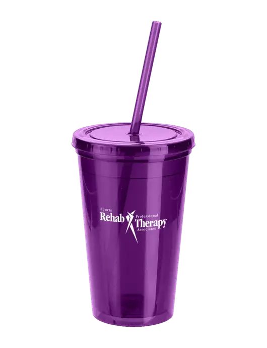 Sorrento Purple 16 oz Tumbler with Lid & Straw w/Sports Rehab Logo