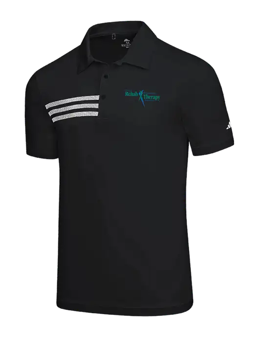 Adidas Black 3 Stripes Chest Polo w/Sports Rehab Logo
